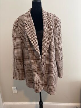 Oversized Vintage Jones New York 100% Wool Blazer Houndstooth Plaid Jacket